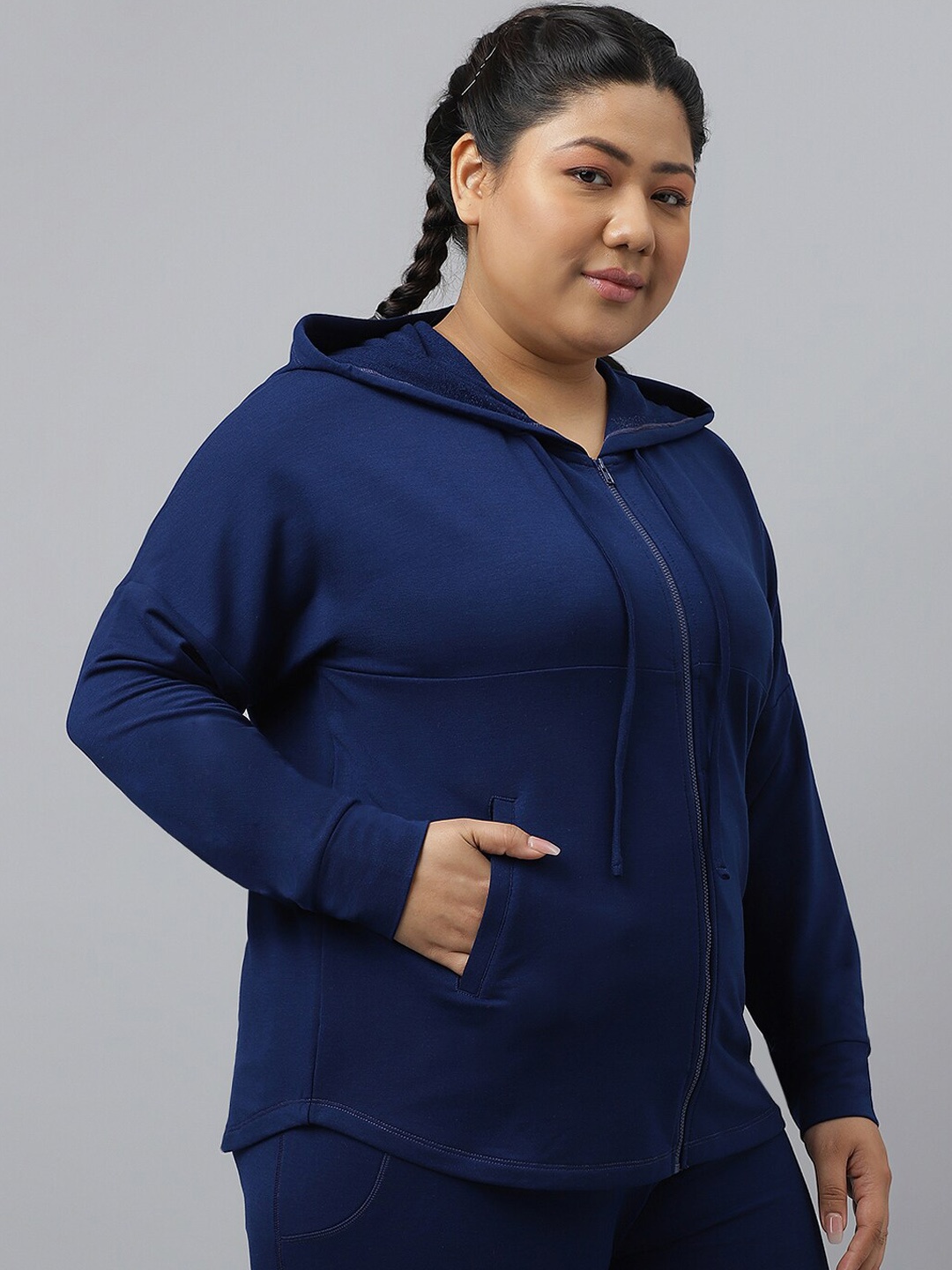 

Fitkin Tencel Anti-Odor Plus Size Hooded Jacket, Blue