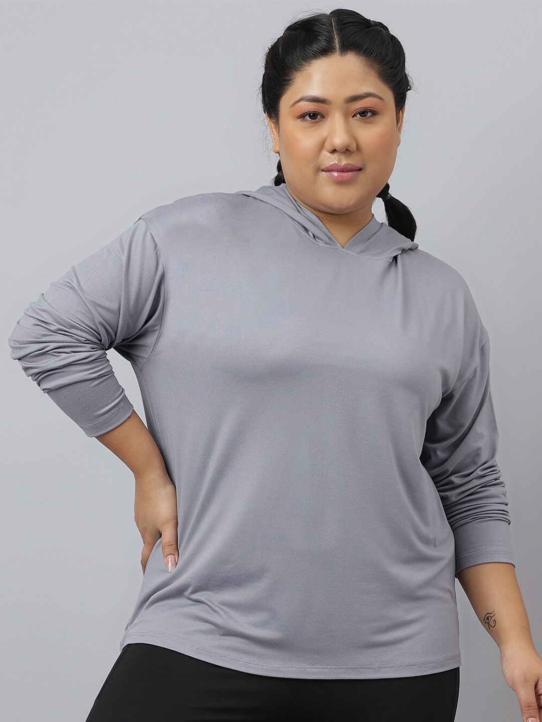 

Fitkin Plus Size Anti-Odor Boyfriend Hooded Tshirt, Grey