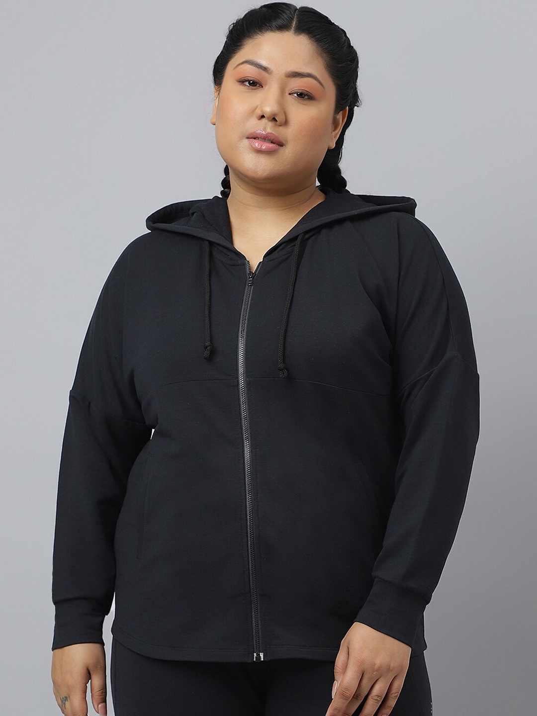 

Fitkin Tencel Anti-Odor Plus Size Hooded Jacket, Black