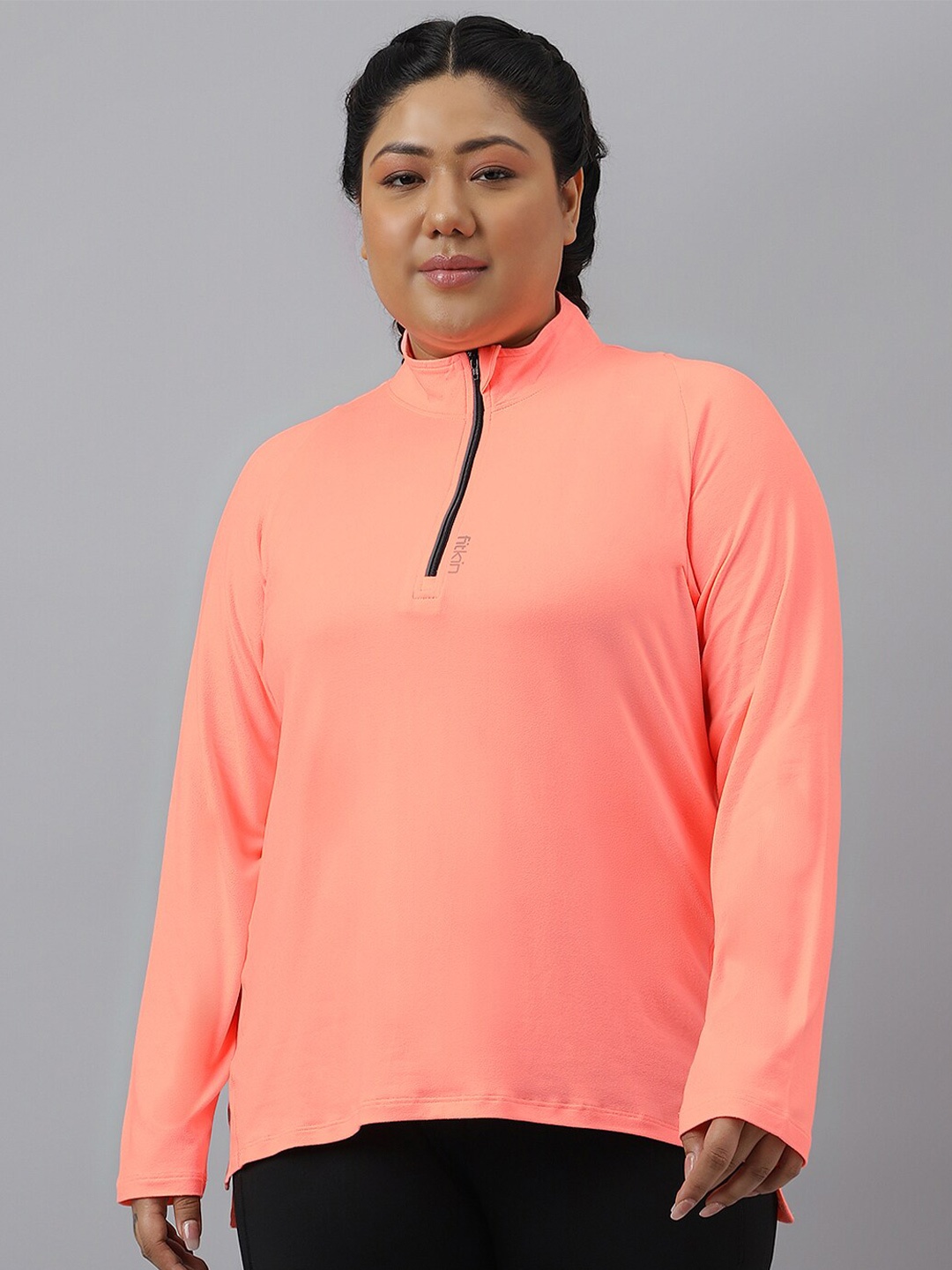 

Fitkin Plus Size Anti-Odor Front Zipper T-shirt, Orange