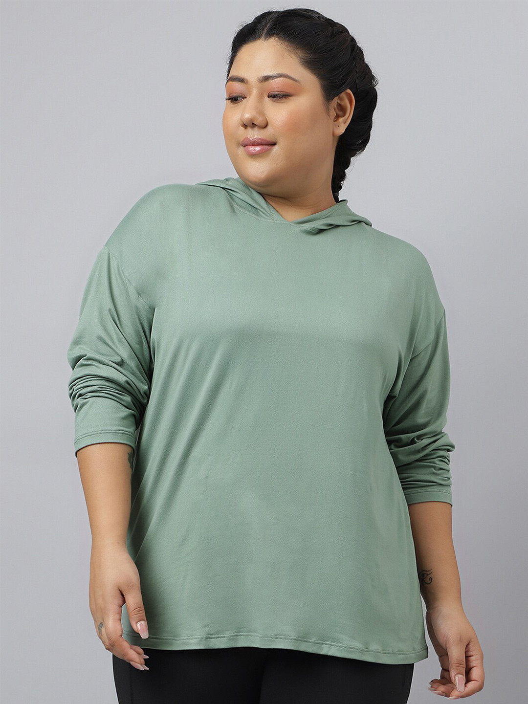 

Fitkin Plus Size Anti-Odor Boyfriend Hooded Tshirt, Green