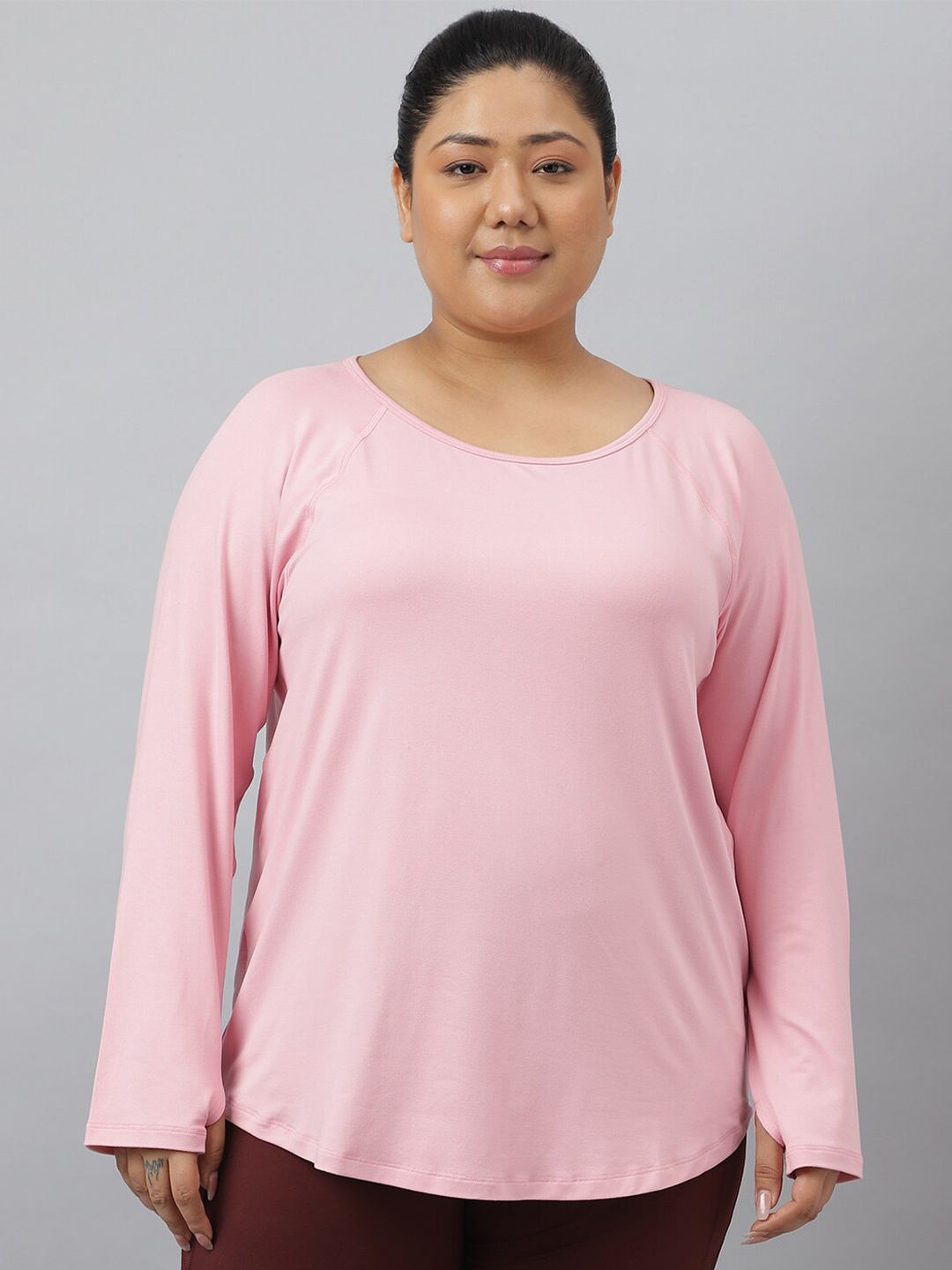 

Fitkin Plus Size Anti-Odor Laser Detail Long Sleeve T-shirt, Pink