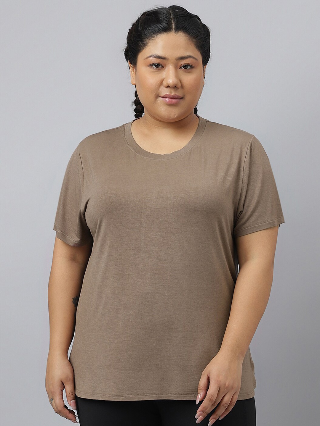 

Fitkin Plus Size Modal Mocha Short Sleeve T-shirt, Brown