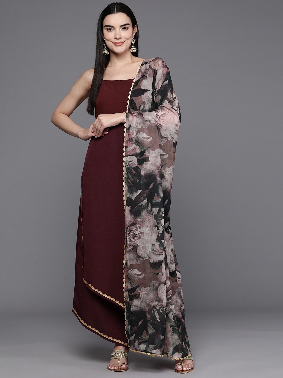 

Ahalyaa Women Regular Kurta with Palazzos & With Dupatta, Brown