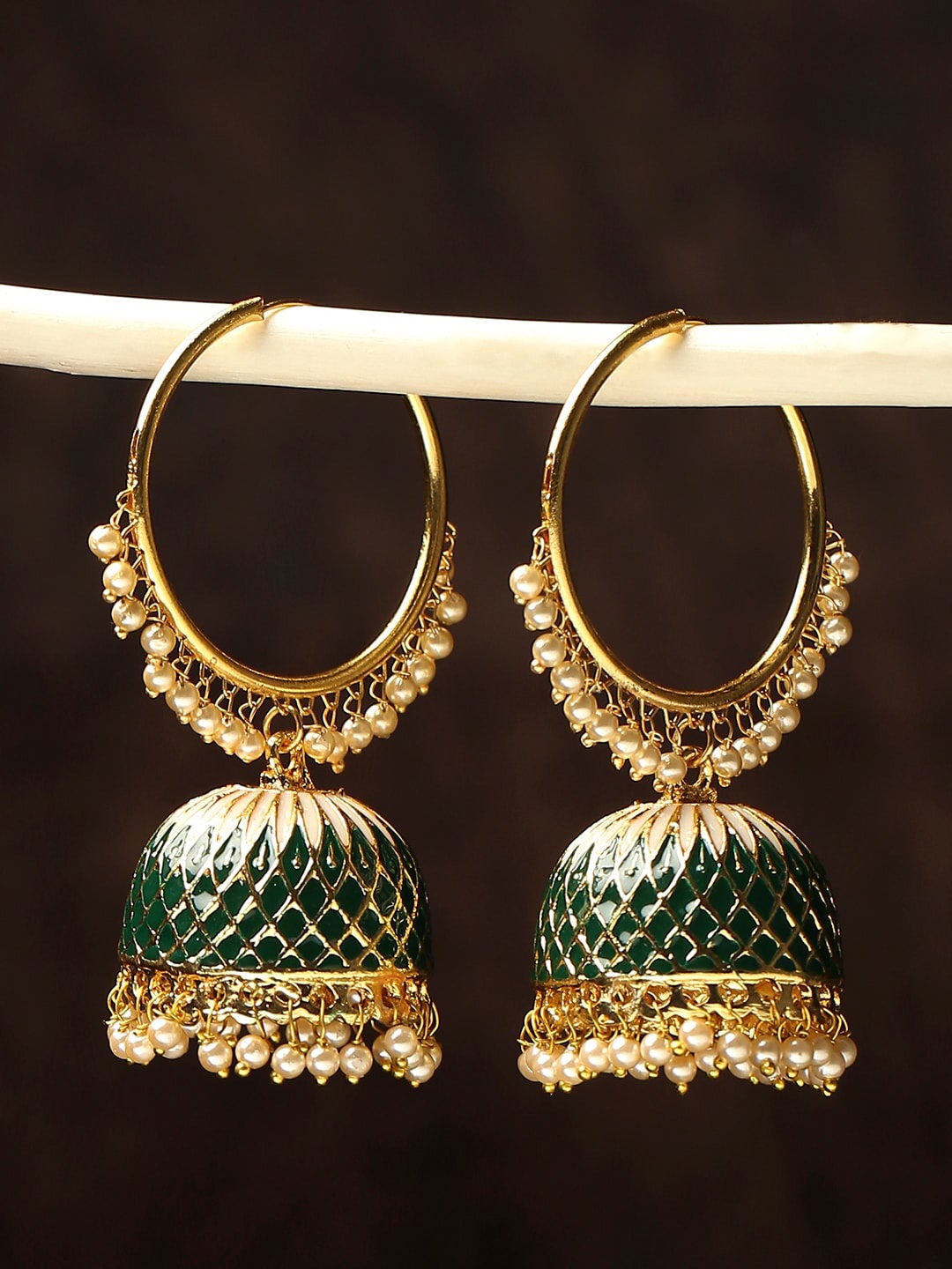 

OOMPH Dome Shaped Jhumkas Earrings, Green