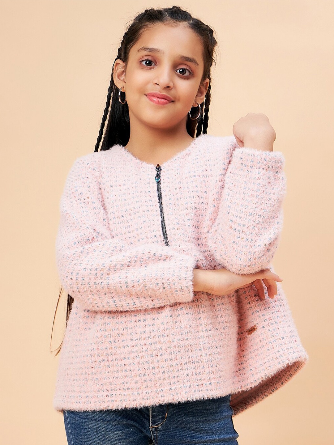 

Ben & Joe Girls Self Design Cotton A-Line Top, Pink
