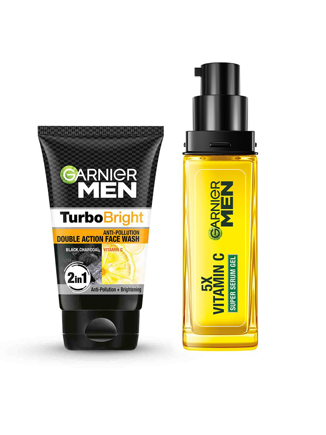 

Garnier Men Set of Anti-Pollution Double Action Face Wash & 5X Vitamin C Super Serum Gel, Yellow