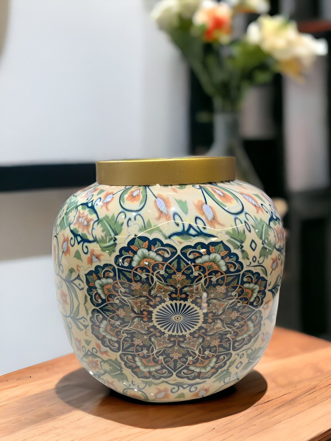 

The Artage Beige & Blue Floral Unbreakable Metal Vase