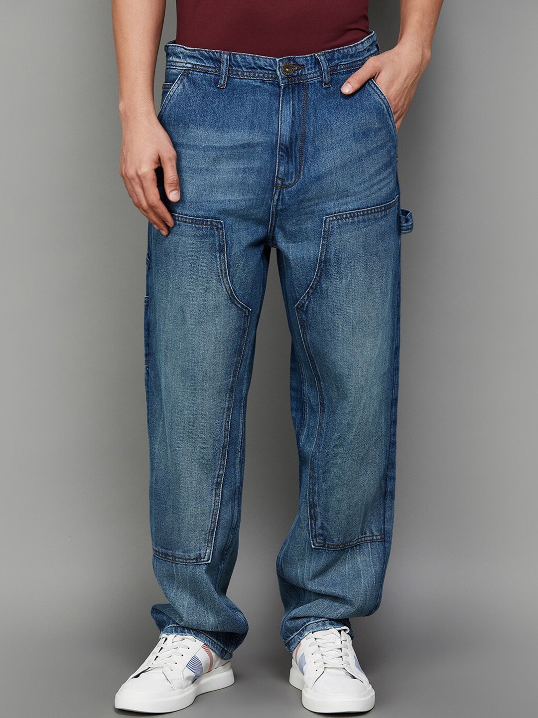 

Forca by Lifestyle Men Embroidered Whiskers Chevrons Clean Look Cotton Jeans, Blue