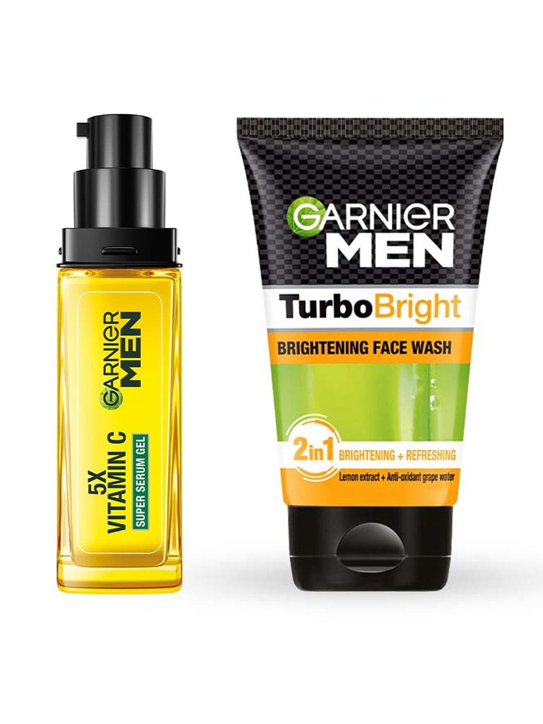 

Garnier Men Set of Turbo Bright Brightening Face Wash & 5X Vitamin C Super Serum Gel, Yellow