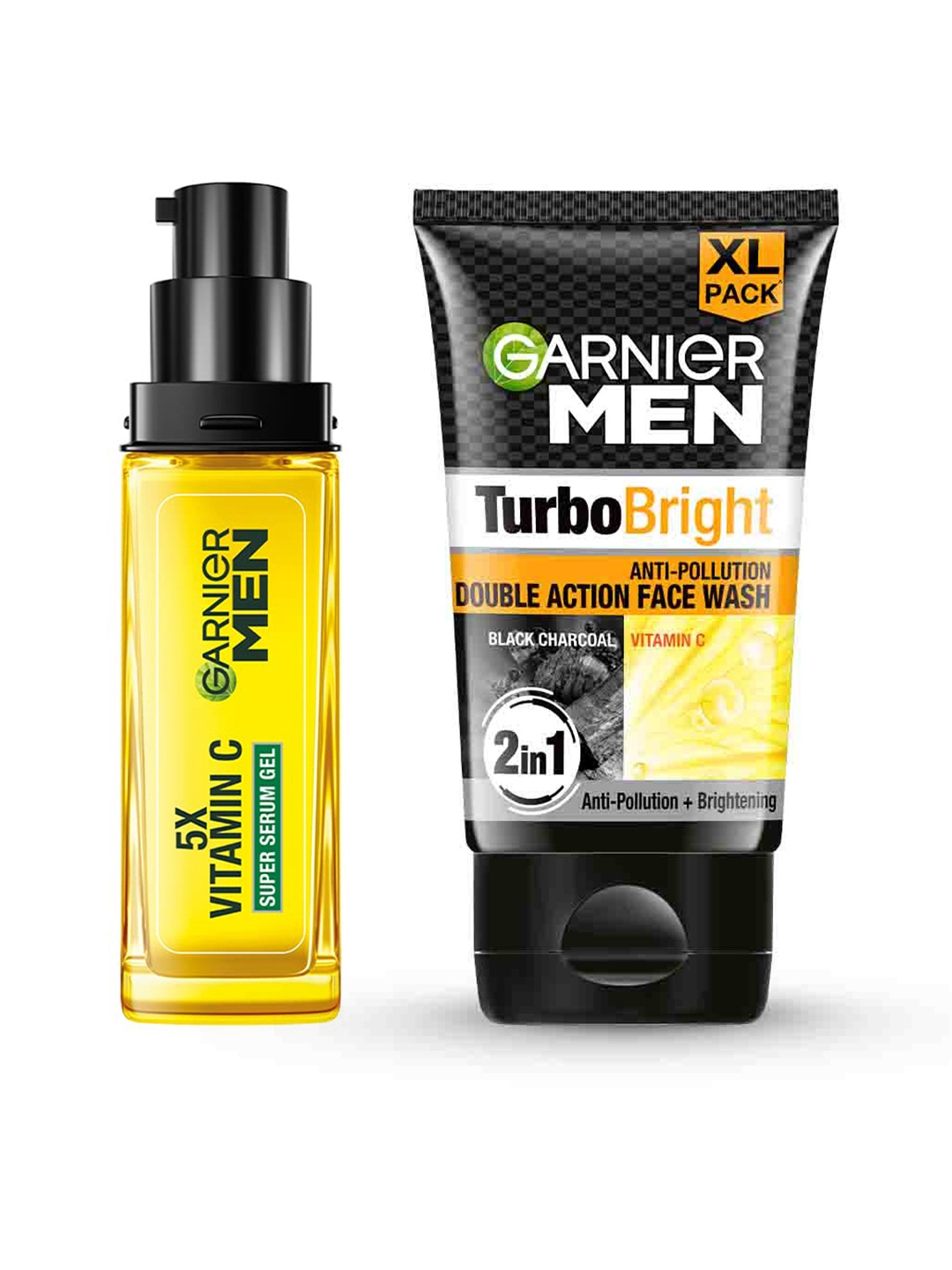 

Garnier Men Set of Turbo Bright Double Action Face Wash & 5X Vitamin C Super Serum Gel, Yellow