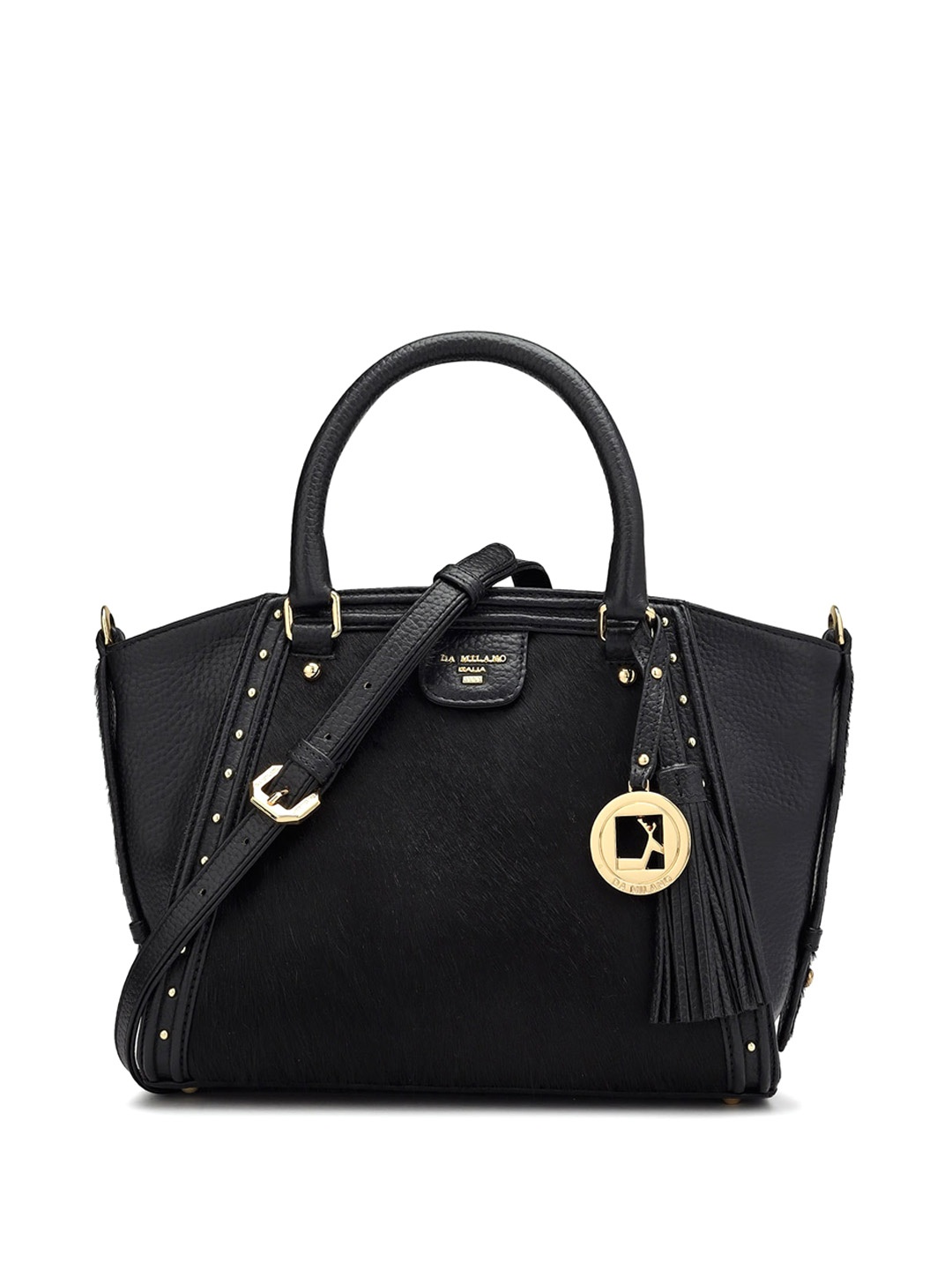 

Da Milano Textured Leather Handheld Bag, Black