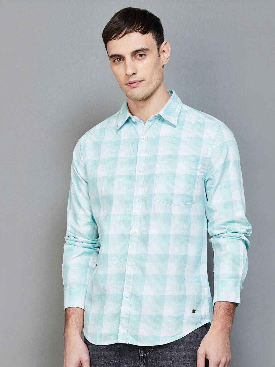 

Fame Forever by Lifestyle Tartan Checked Cotton Casual Shirt, Turquoise blue