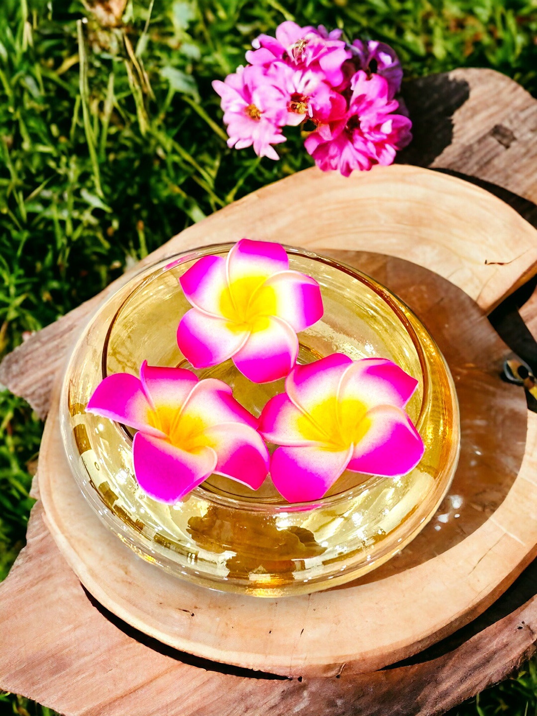 

BS AMOR Yellow & Purple 4 Pieces Glass Urli Vase With Flowers