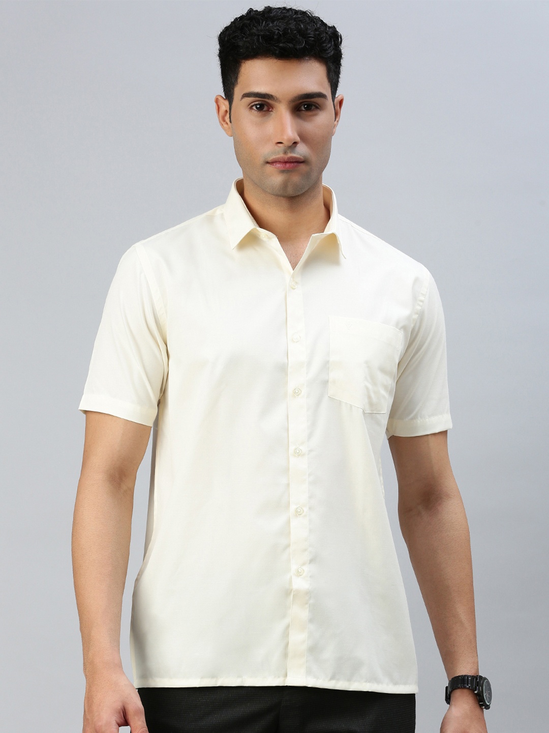 

Ramraj Standard Short Sleeves Cotton Ethnic Shirt, Cream