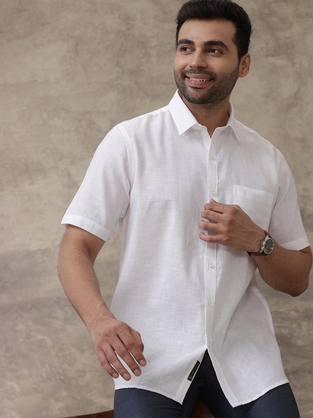 

Ramraj Standard Short Sleeves Cotton Ethnic Shirt, White