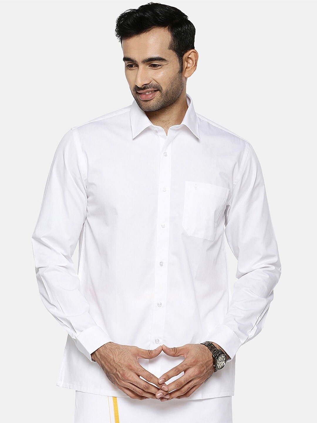 

Ramraj Standard Long Sleeves Cotton Ethnic Shirt, White