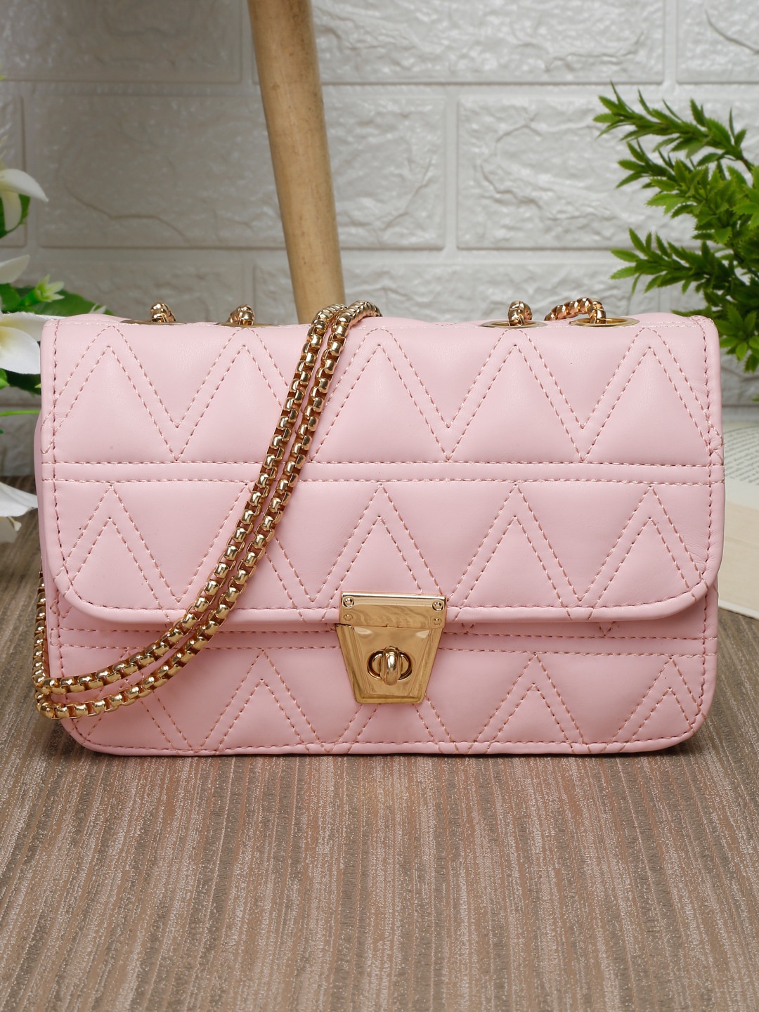 

Apsis Textured Structured Quilted Sling Bag, Pink