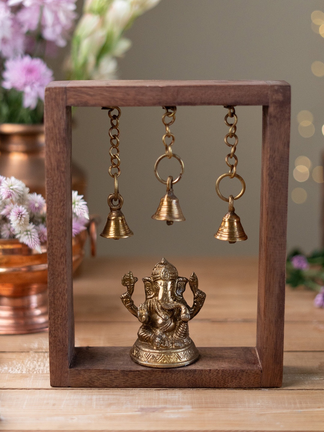 

Ritualistic Gold Toned Brass Ganesha With Pooja Bells