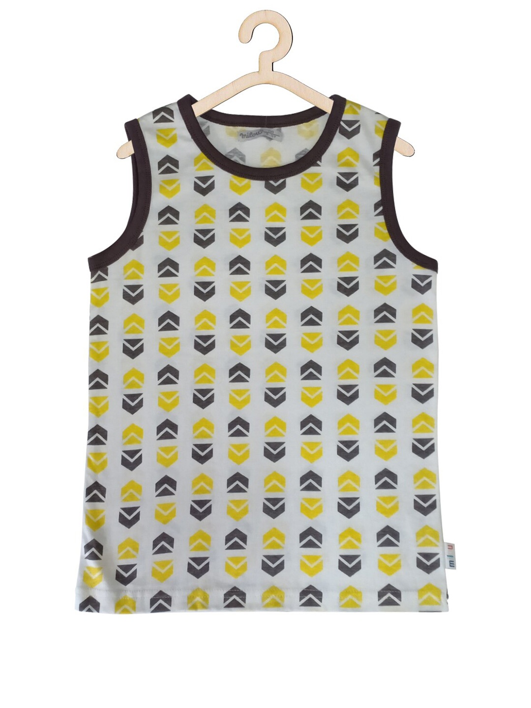 

milou Boys Geometric Printed Sleeveless Pure Cotton T-shirt, White