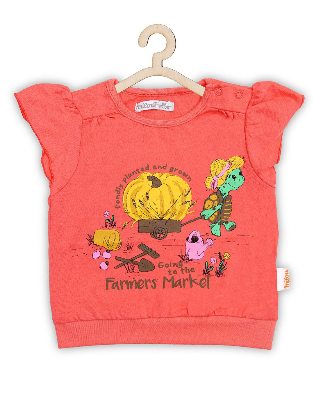 

milou Graphic Printed Cap Sleeves Pure Cotton Top, Orange