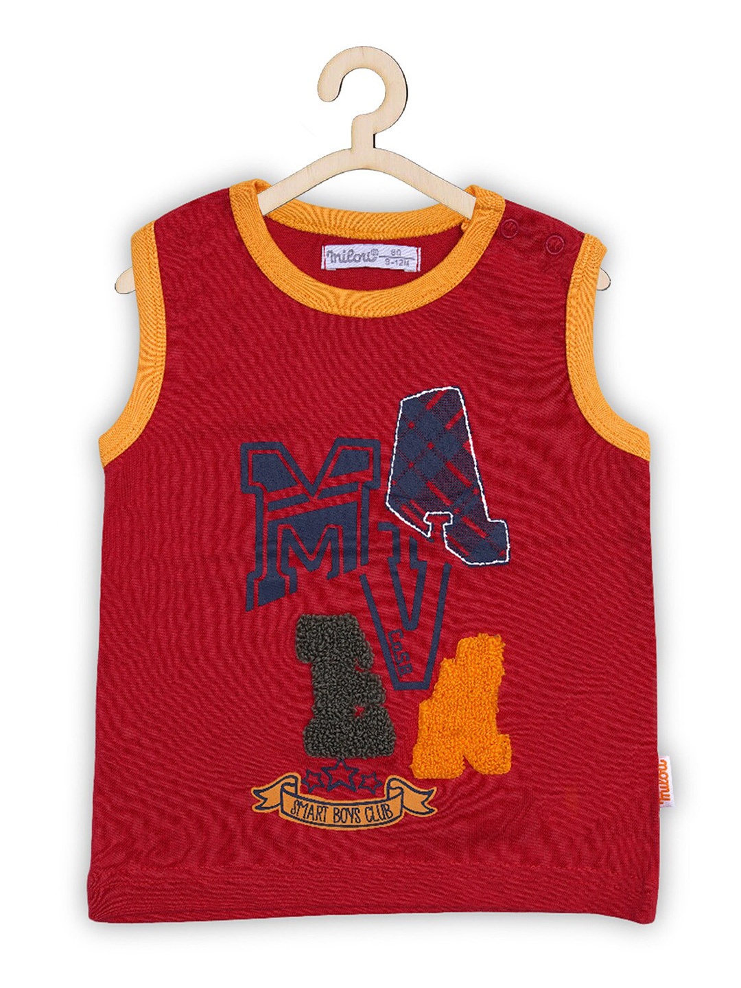 

milou Boys Typography Printed Sleeveless Cotton T-shirt, Red