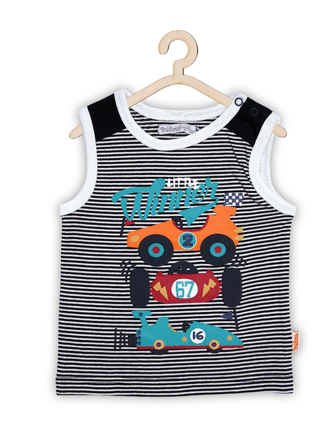 

milou Boys Striped Sleeveless Pure Cotton T-shirt, White