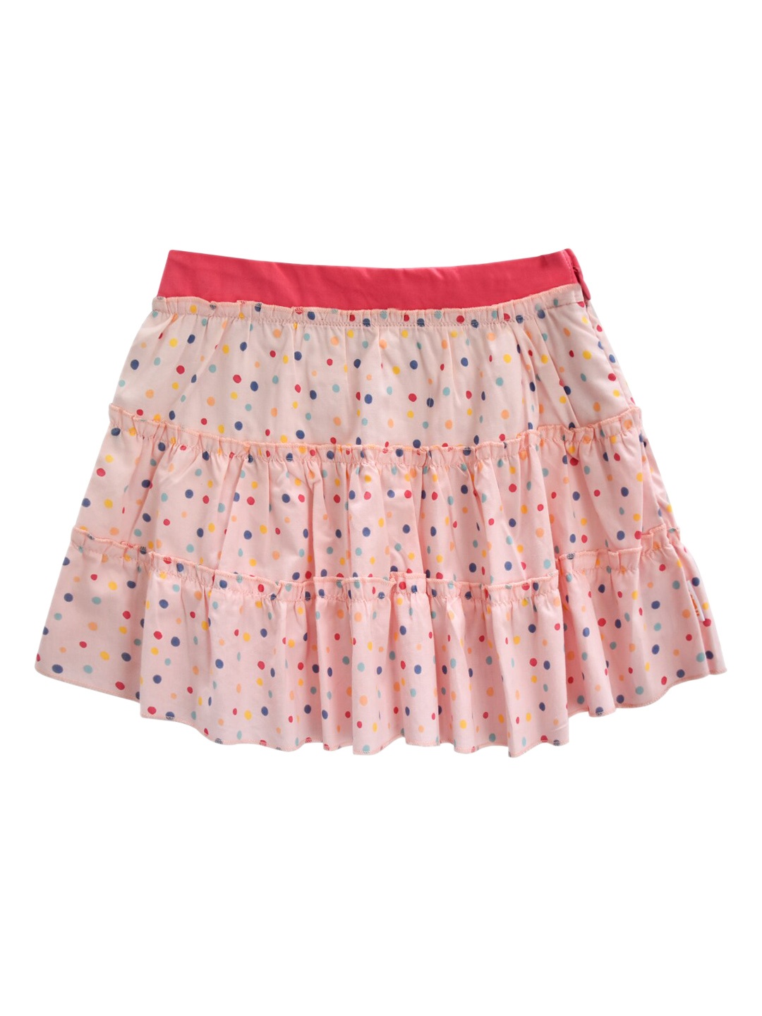 

milou Infant Girls Polka Dot Printed Pure Cotton Tiered Skirt, Peach