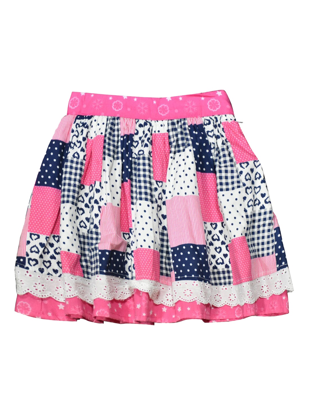 

milou Infant Girls Geometric Printed Gathered Detailed Pure Cotton Flared Skirt, White