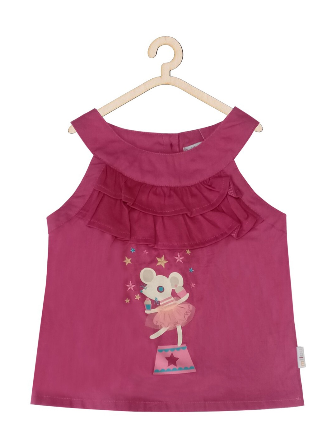 

milou Graphic Printed Halter Neck Ruffles Cotton Top, Pink
