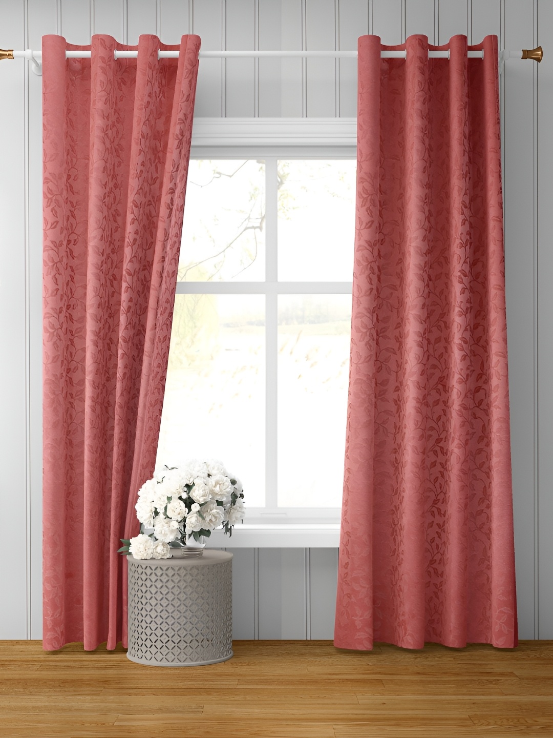 

LAFIONA Apex Pink 2 Pieces Floral Room Darkening Long Door Curtain