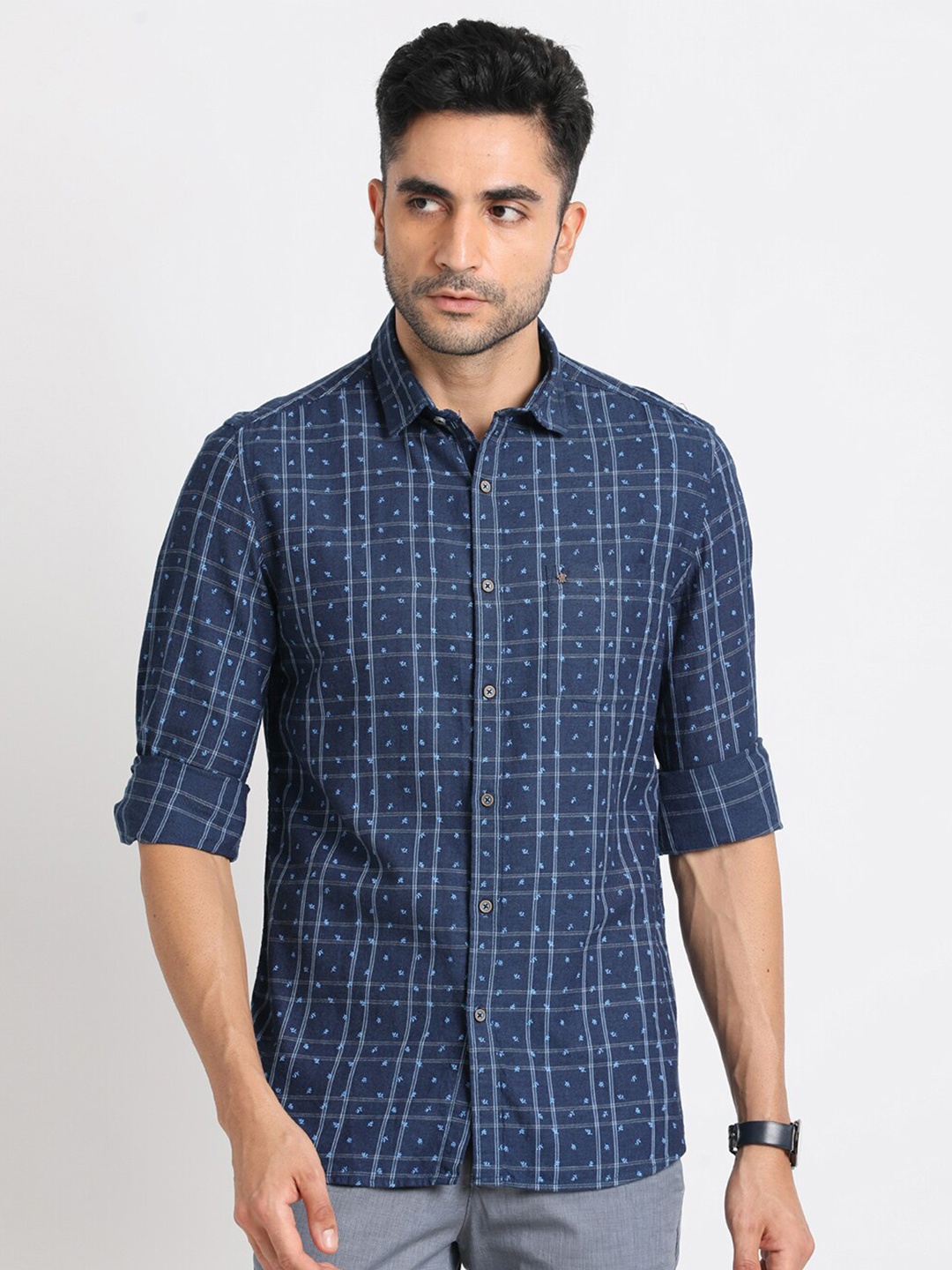 

Turtle Checked Standard Slim Fit Cotton Casual Shirt, Blue