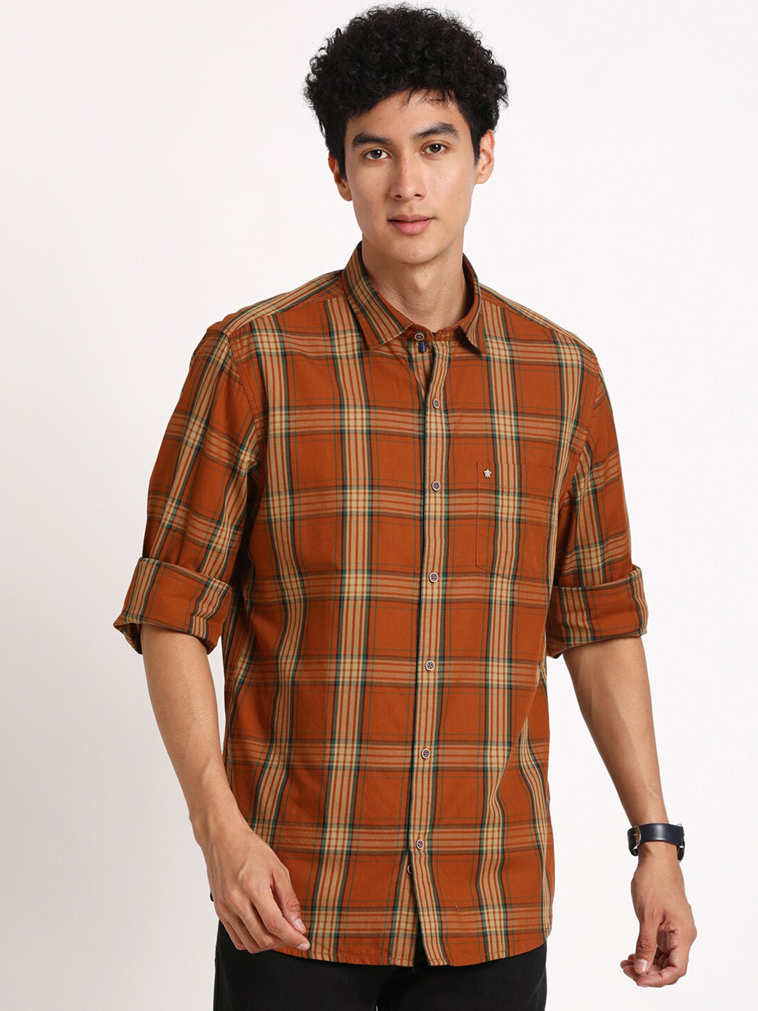 

Turtle Checked Standard Slim Fit Cotton Casual Shirt, Brown