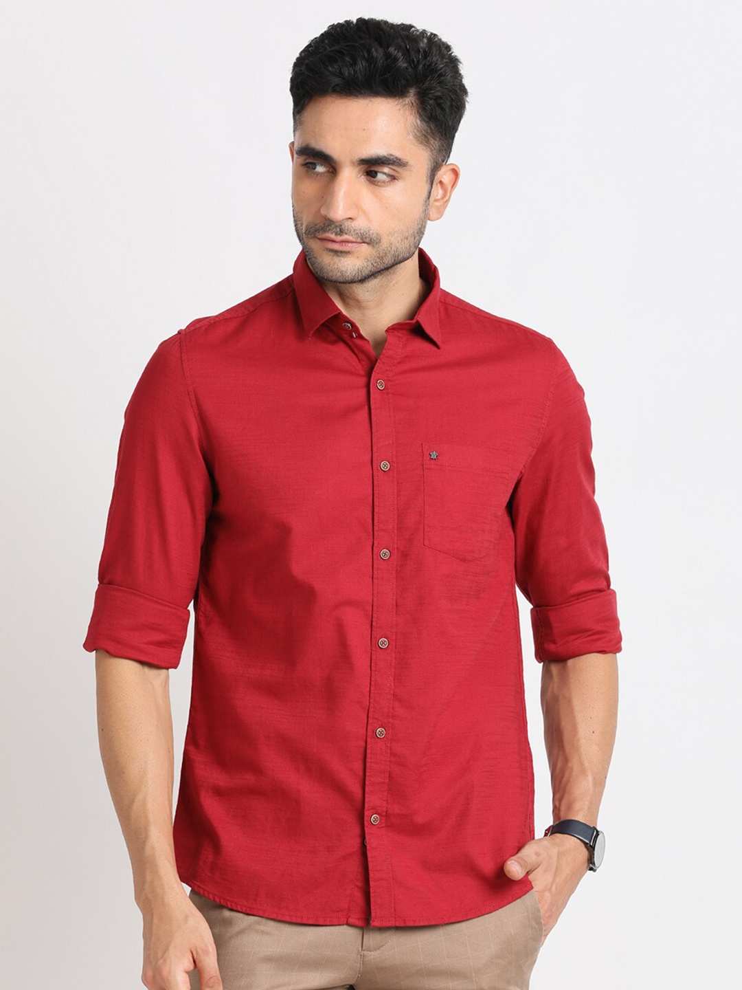 

Turtle Standard Slim Fit Pure Cotton Casual Shirt, Red