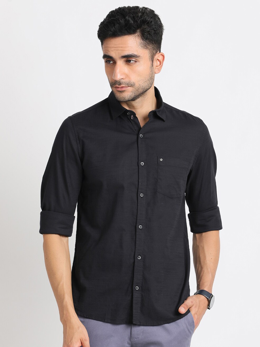 

Turtle Standard Slim Fit Pure Cotton Casual Shirt, Black