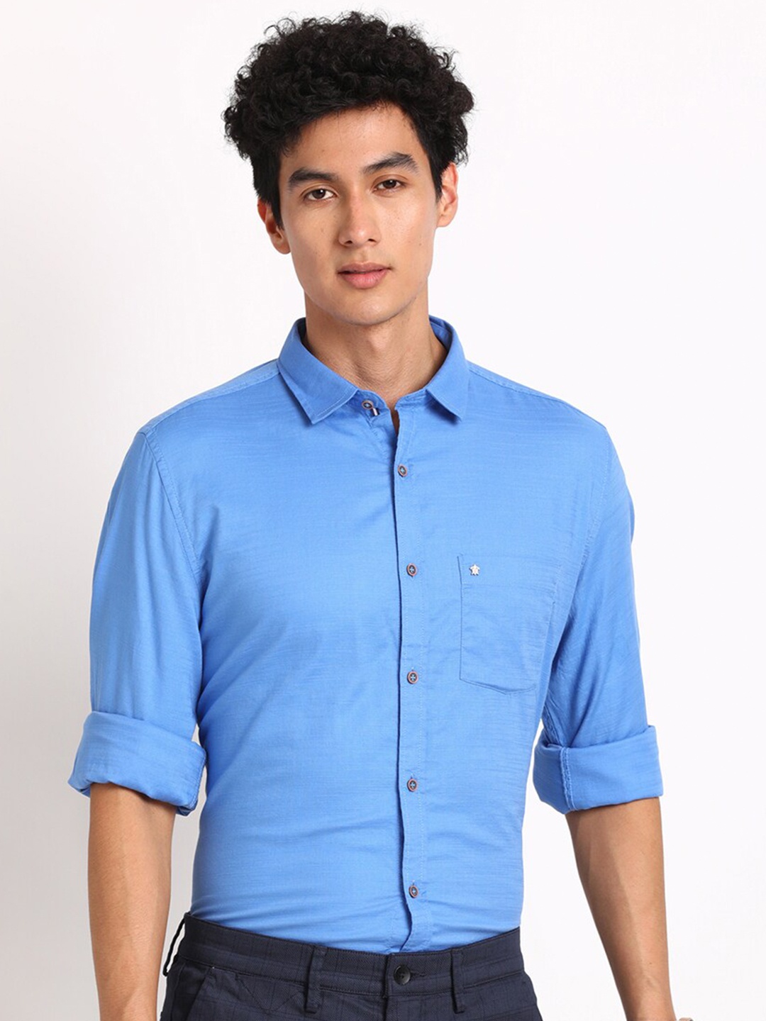 

Turtle Standard Slim Fit Pure Cotton Casual Shirt, Blue