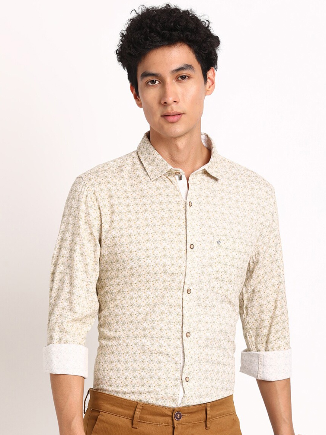 

Turtle Standard Slim Fit Floral Printed Pure Cotton Formal Shirt, Off white