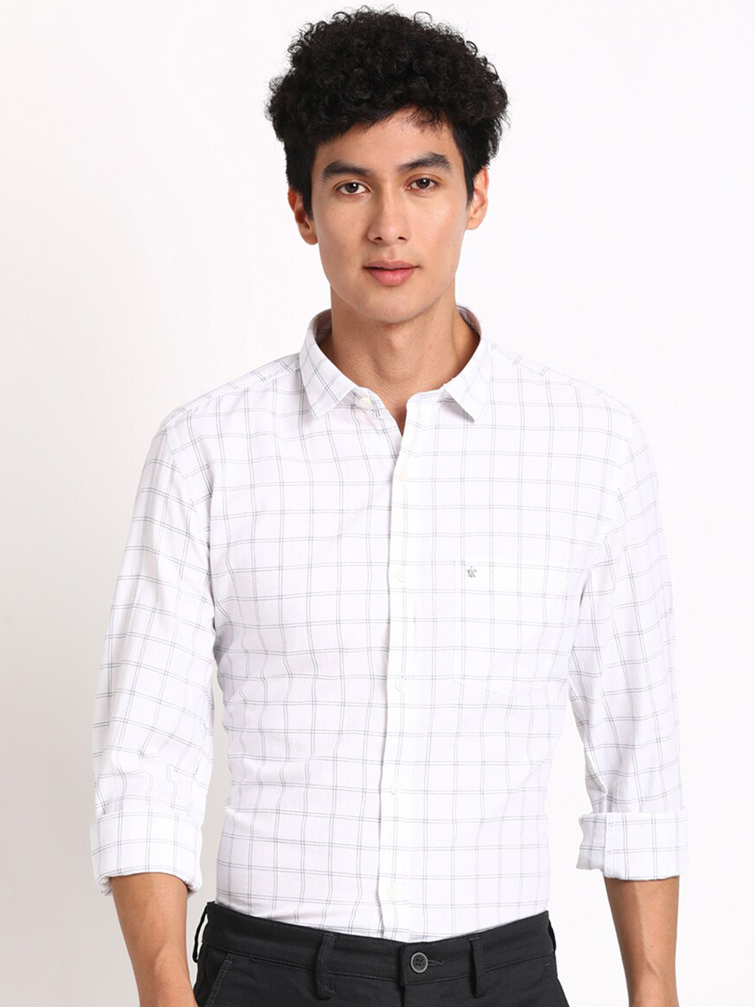 

Turtle Standard Slim Fit Grid Tattersall Checked Pure Cotton Formal Shirt, White
