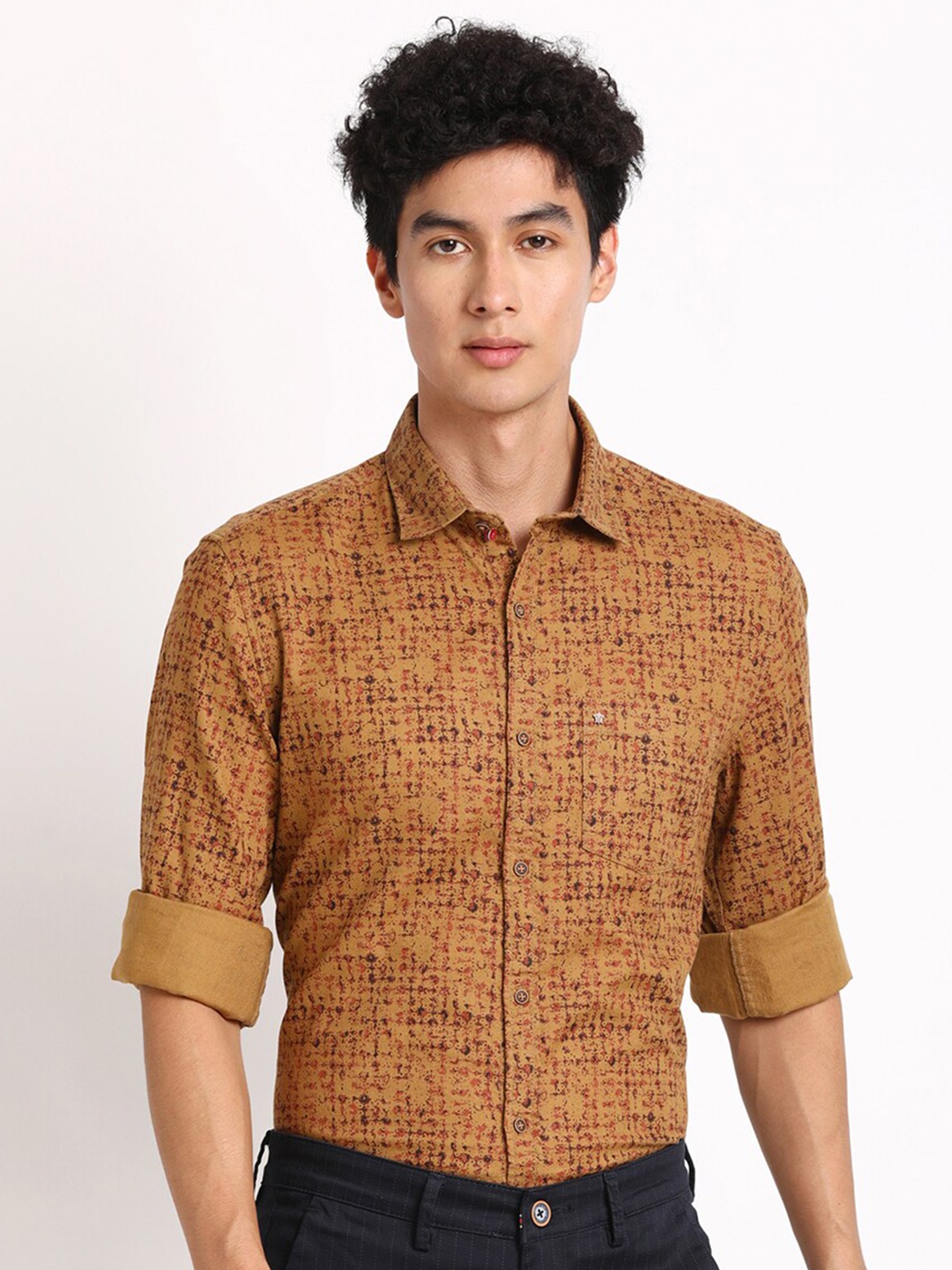 

Turtle Pure Cotton Printed Slim Fit Full Sleeve Casual Shirt, Khaki