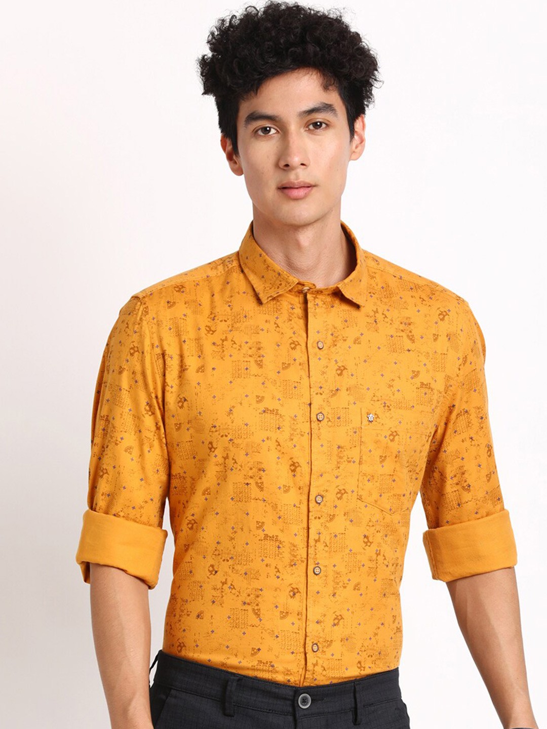

Turtle Standard Slim Fit Abstract Printed Pure Cotton Casual Shirt, Mustard