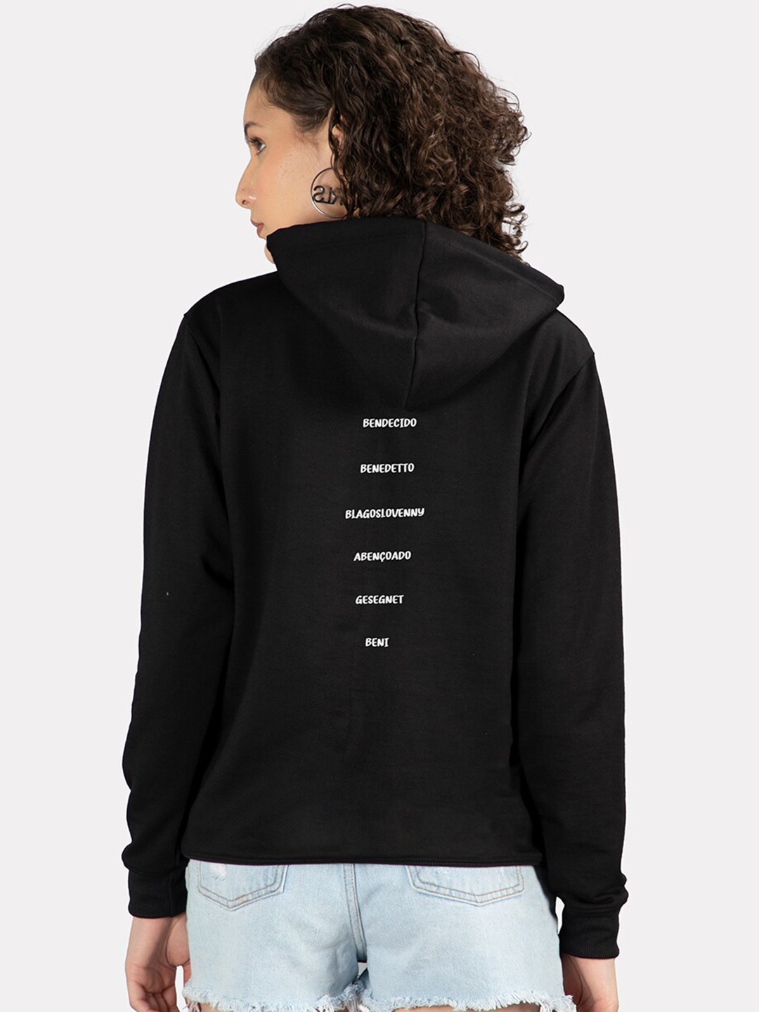 

Mad Over Print Typography Printed Hooded Fleece Pullover Sweatshirt, Black