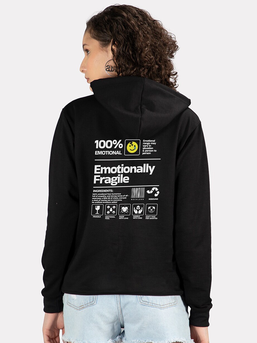 

Mad Over Print Typography Printed Hooded Fleece Pullover Sweatshirt, Black