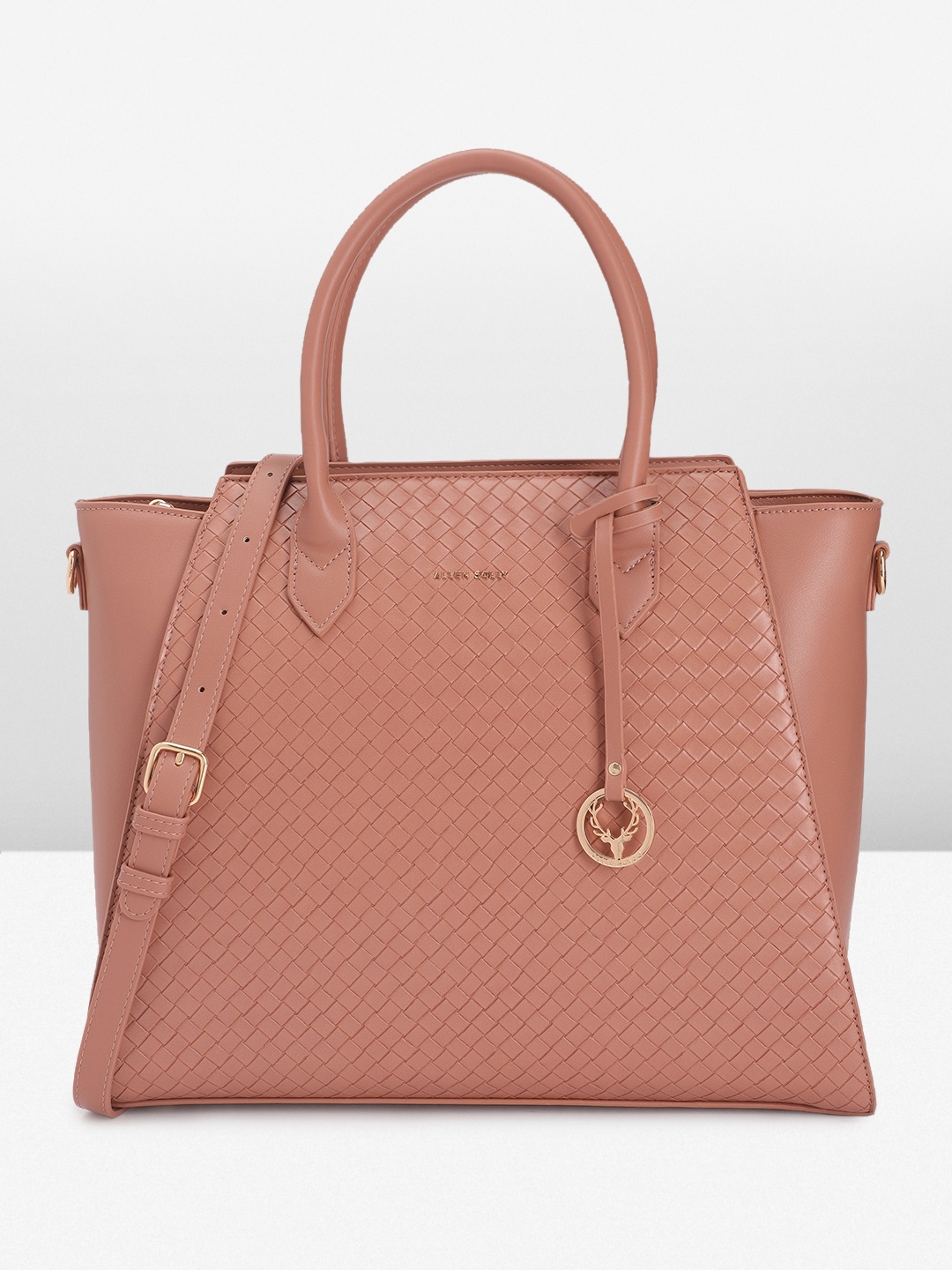 

Allen Solly Geometric Textured Structured Handheld Bag, Nude