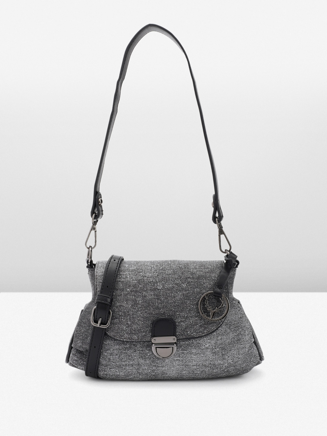 

Allen Solly Textured Structured Shoulder Bag with Brand Logo Tasselled Detail, Grey