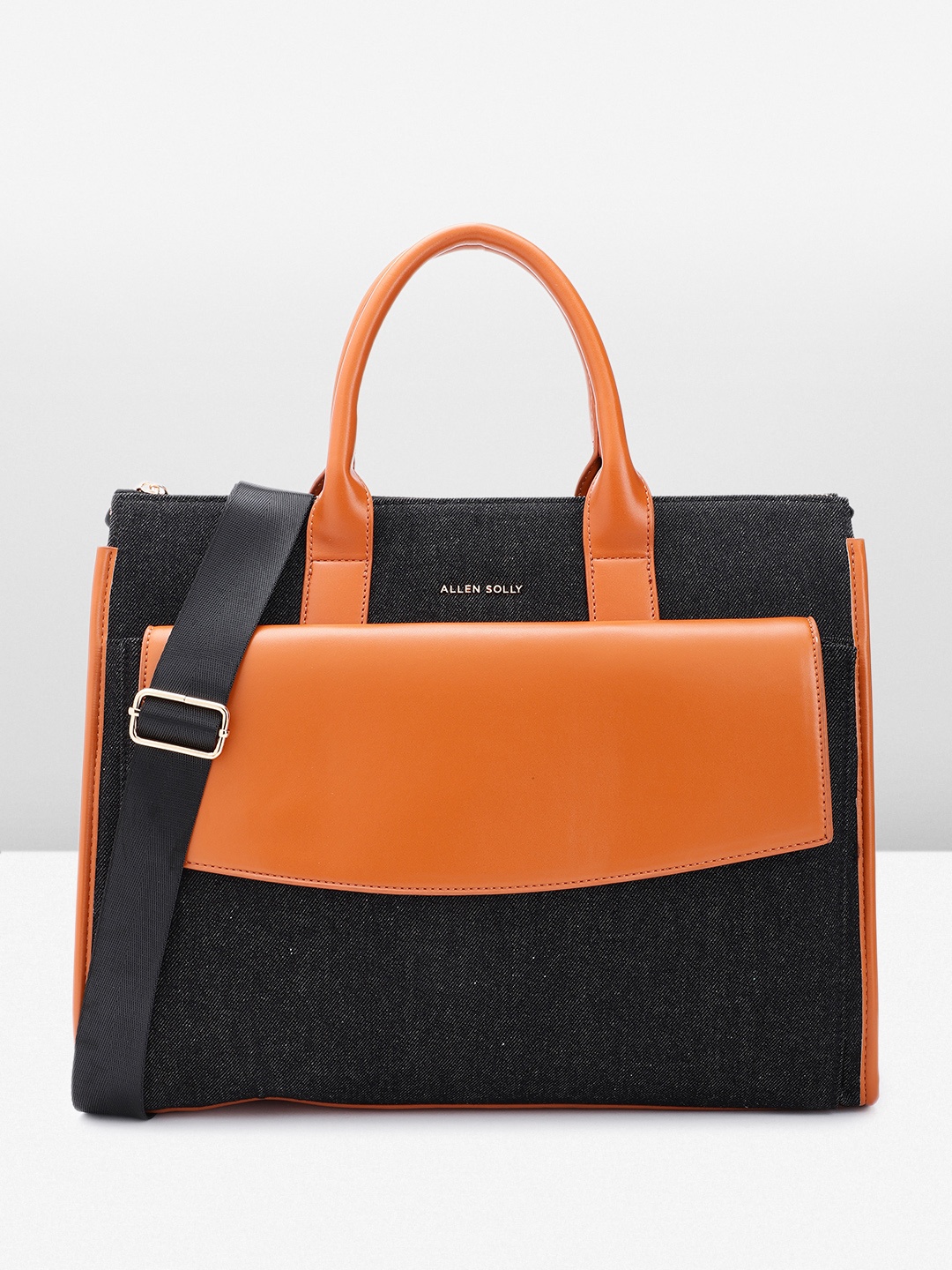 

Allen Solly Denim Colourblocked Oversized Structured Laptop Handheld Bag, Black