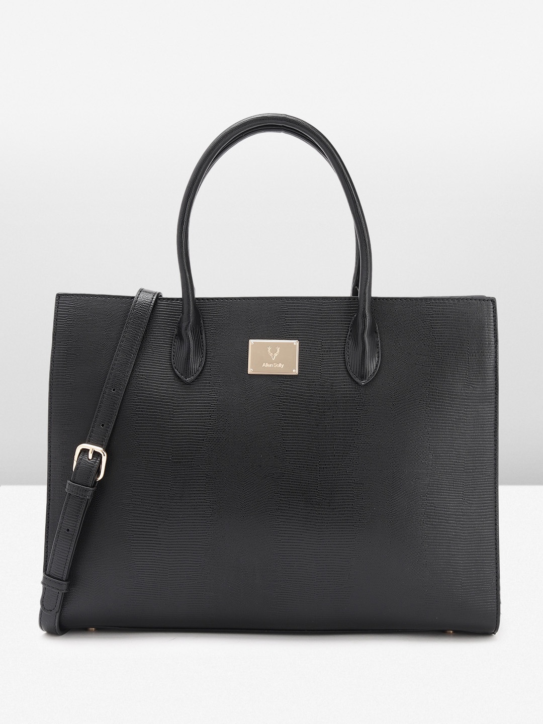 

Allen Solly Textured Structured Handheld Bag with Laptop Sleeve, Black