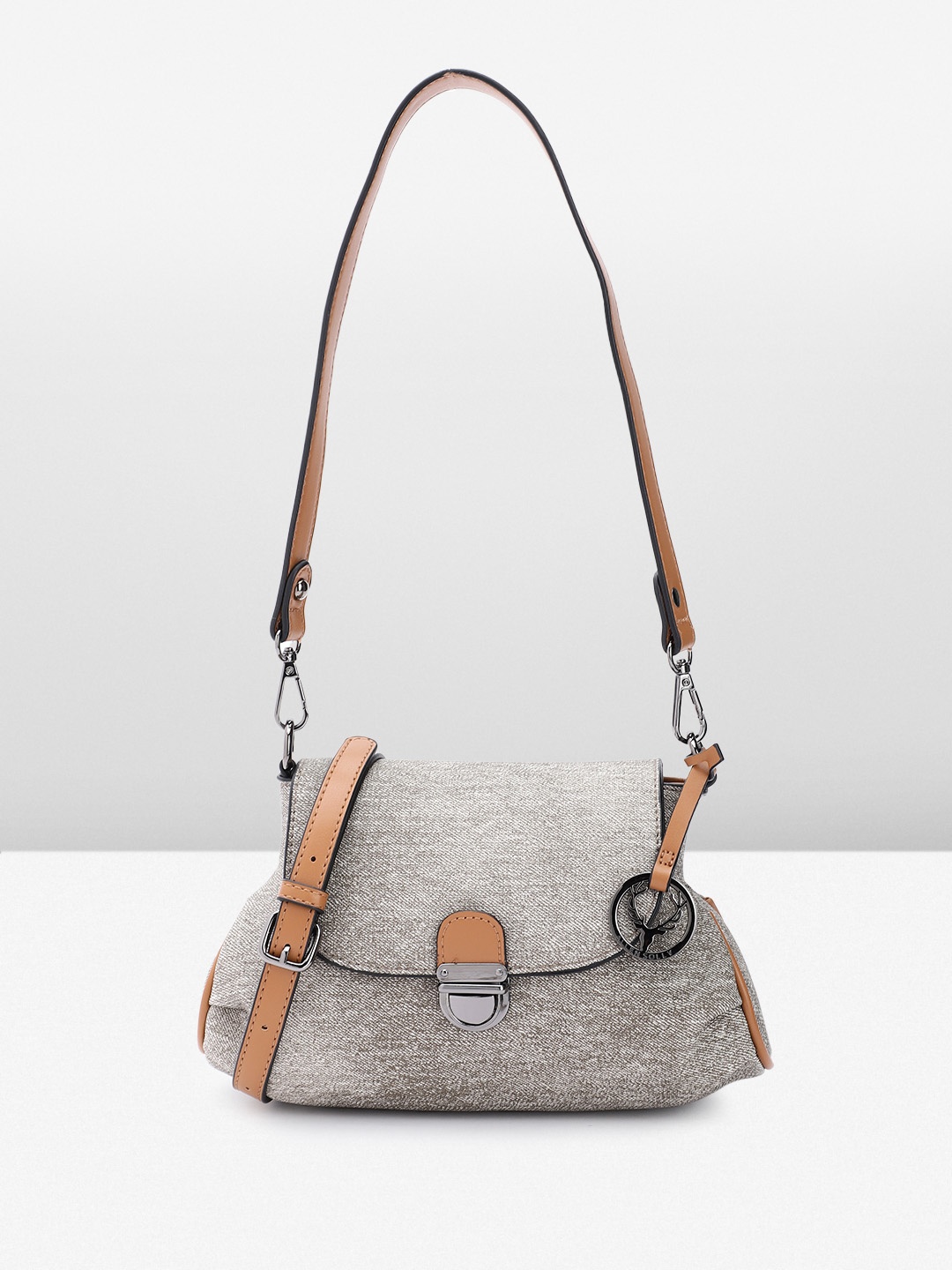 

Allen Solly Textured Structured Shoulder Bag with Brand Logo Tasselled Detail, Olive