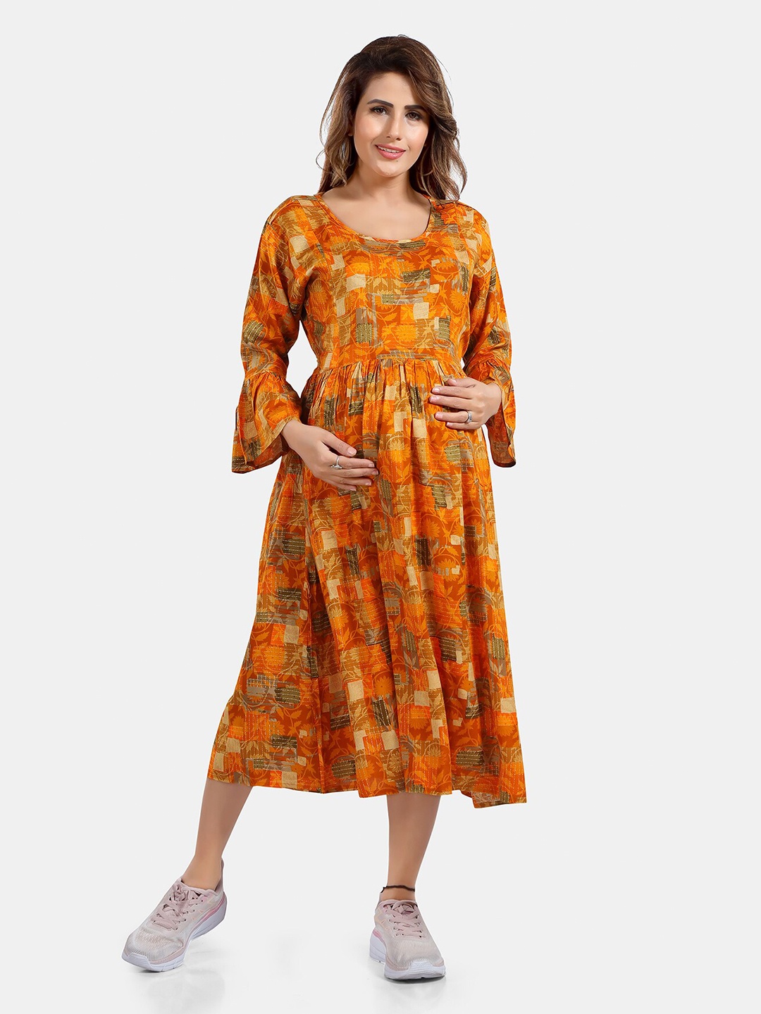 

Be You Floral Printed Fit and Flare Maternity Midi Dress, Yellow