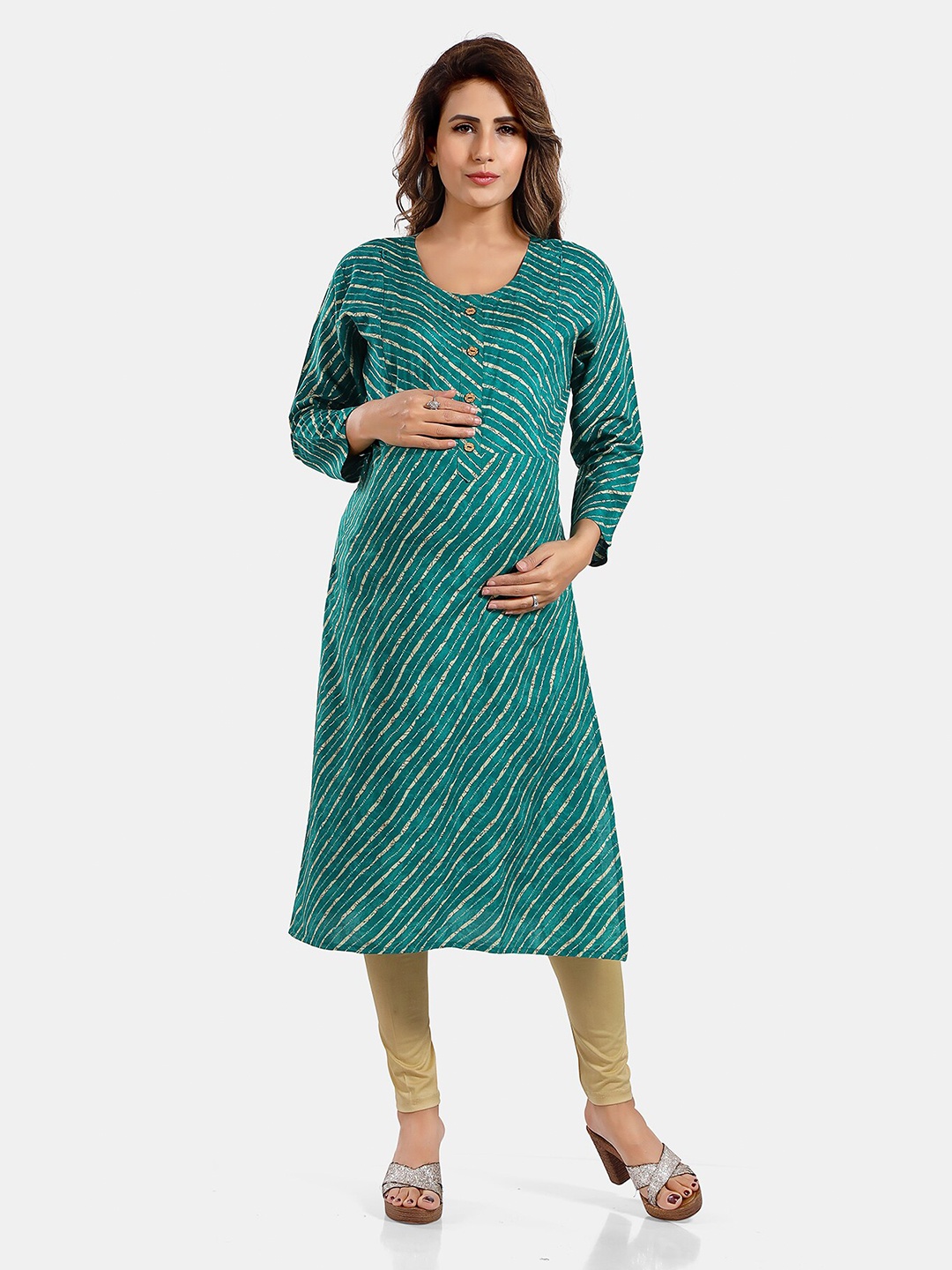 

Be You Leheriya Printed Round Neck Kurta, Blue