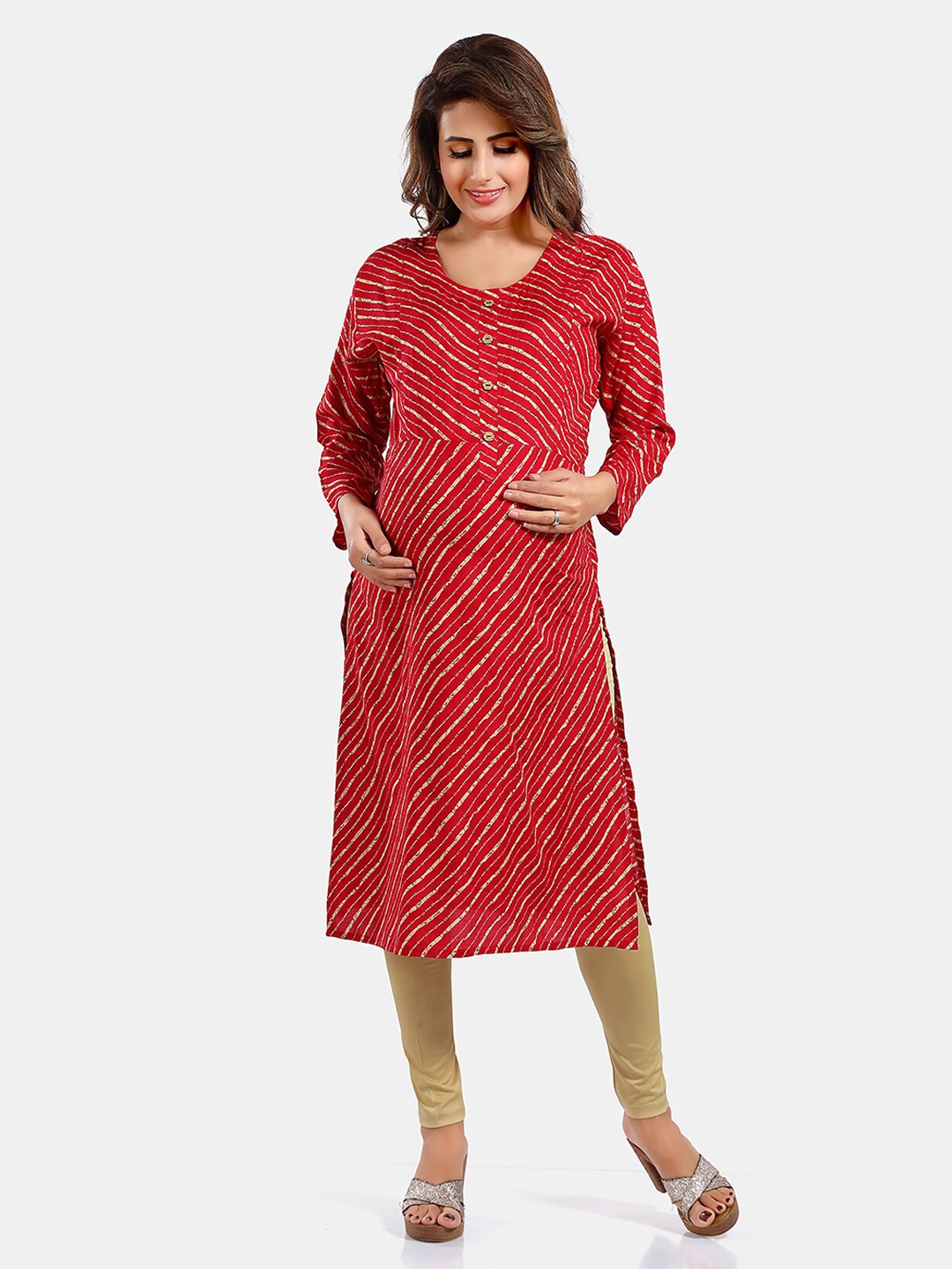 

Be You Leheriya Printed Round Neck Kurta, Pink